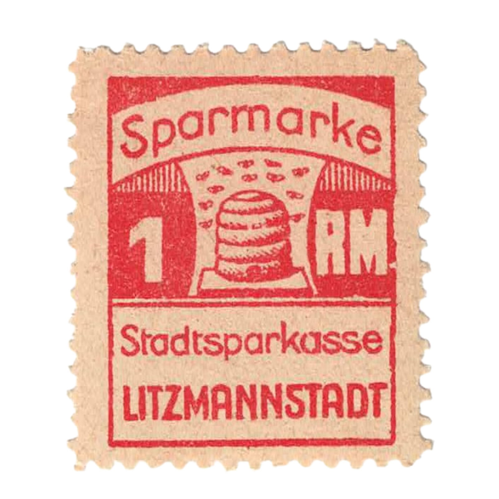 Lodz Poland (German occupation) 1 RM Savings Stamp for the Litzmannstadt Bank, Uncirculated: .