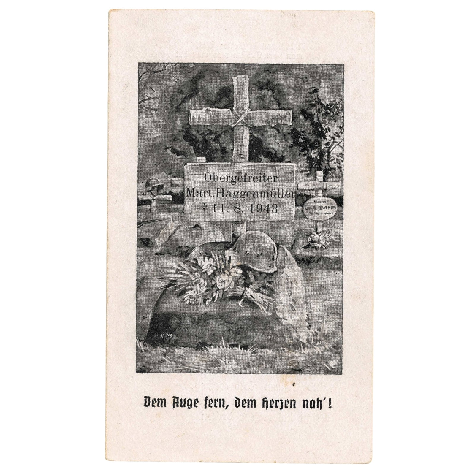 Germany Funeral Service Card for Corporal Mart. Haggenmullen RIP 11.8.1943, Extremely Fine: "My Lord Jesus, have Mercy! Pray for Me. I died for you too" Medium Germany
