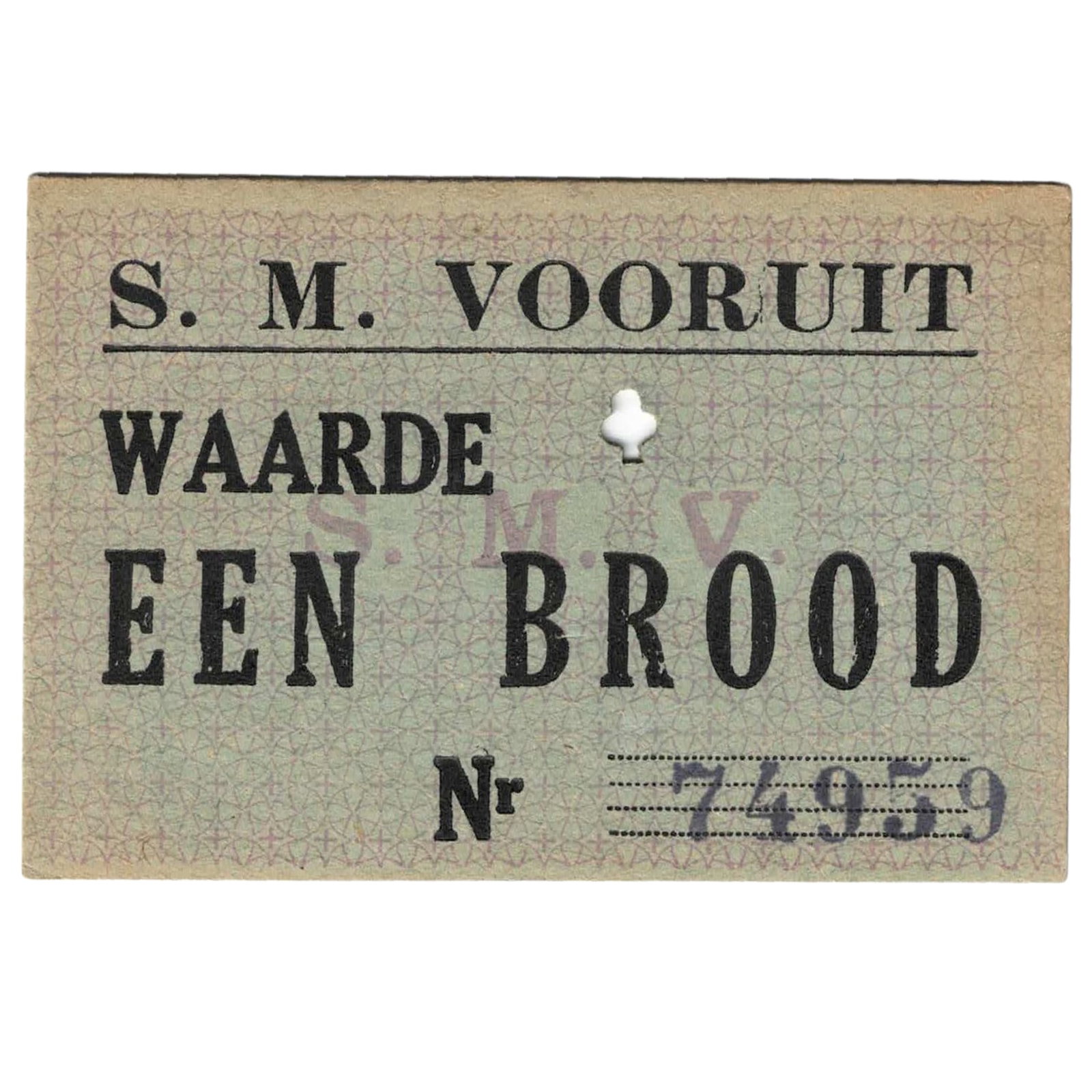 Belgium WWII Voucher for a Loaf of Bread - stamped 1 Jun 1941, Uncirculated (1 of 2)
