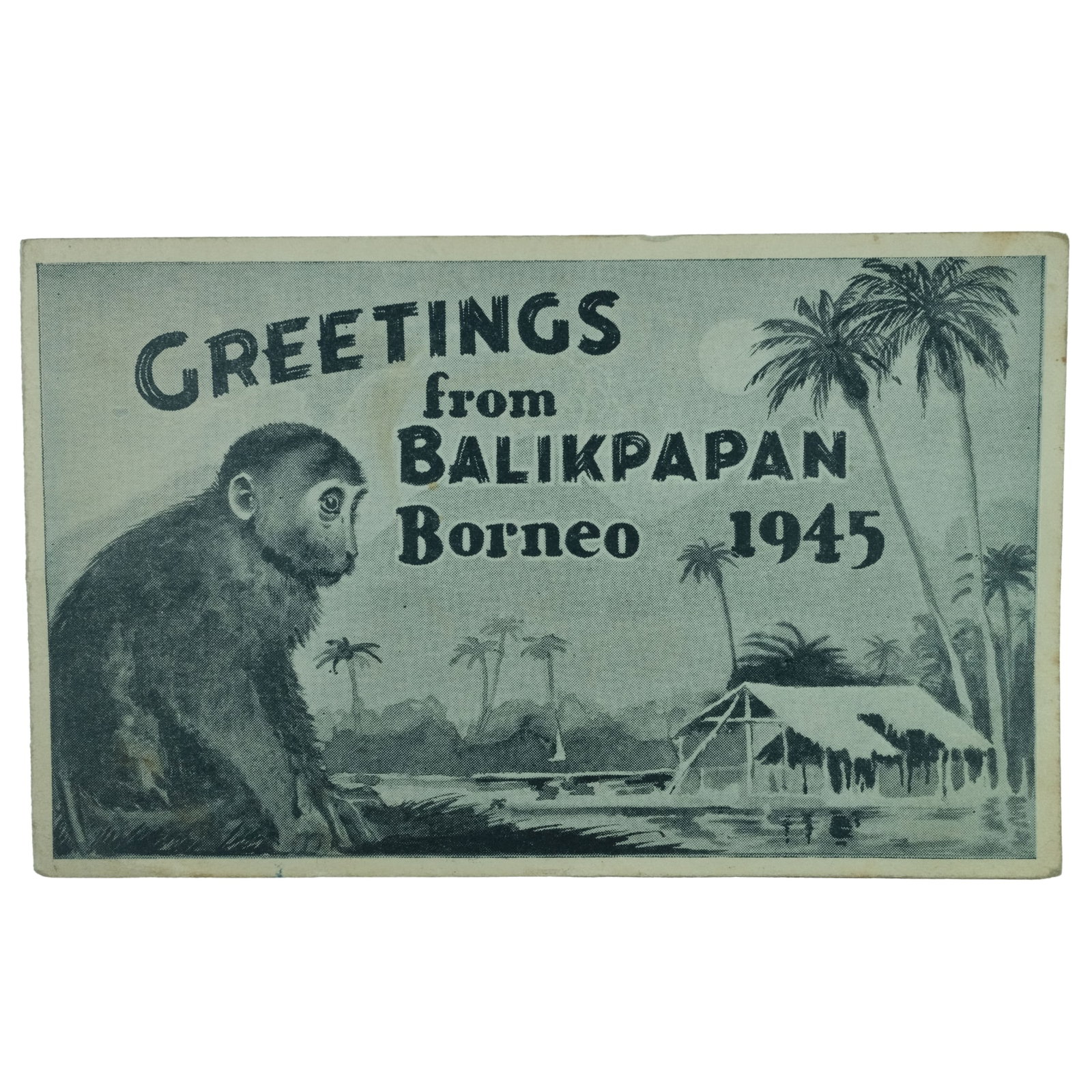 Borneo WWII Postcard with attached photograph circa 1945: . Medium Borneo