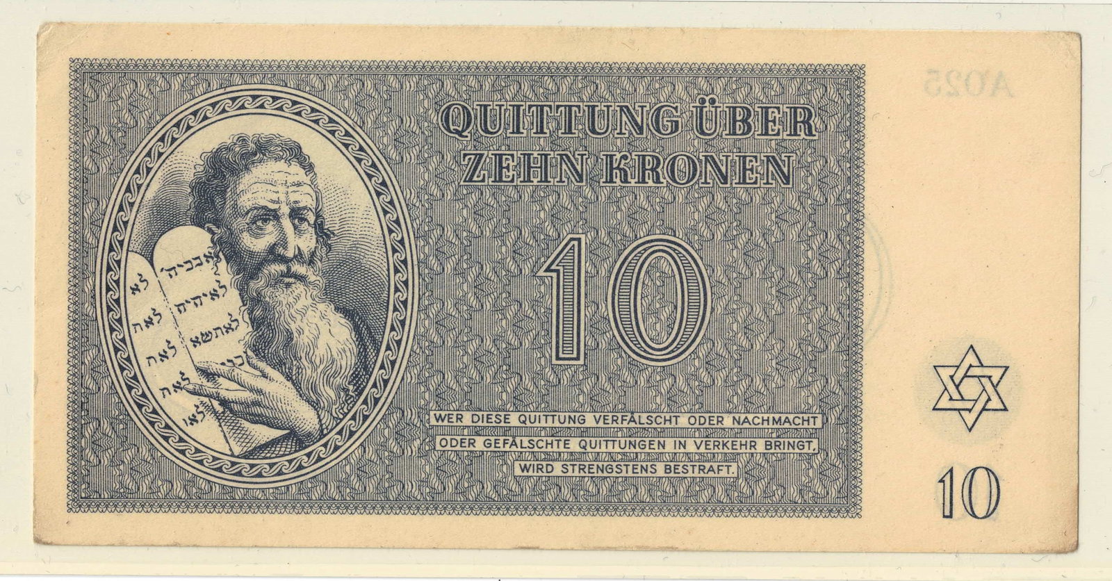 Theresienstadt Ghetto, Bohemia & Moravia (German Occupation) 1943 Zehn (10) Krone, Uncirc details - 2