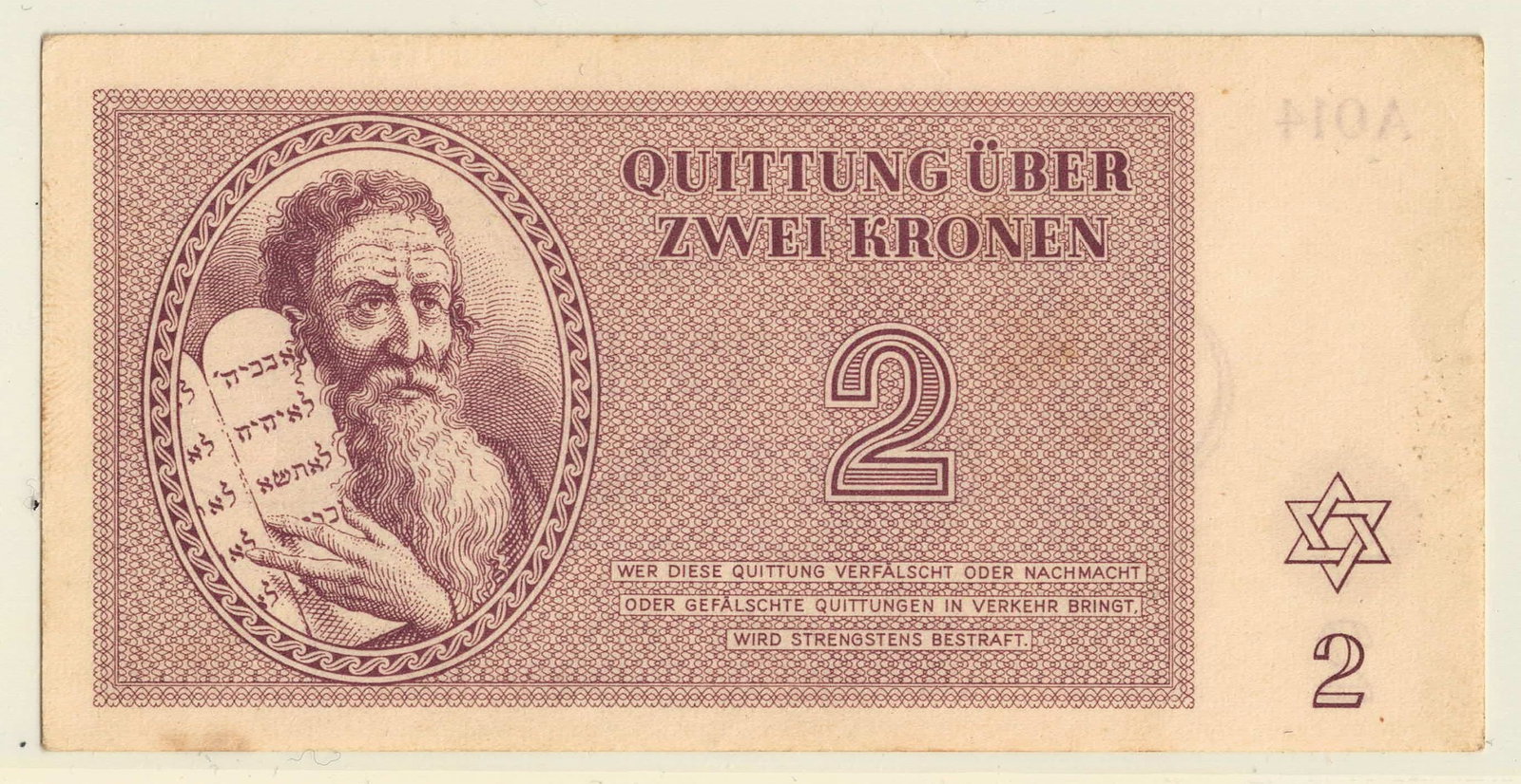 Theresienstadt Ghetto, Bohemia & Moravia (German Occupation) 1943 Zwei (2) Krone, Uncirculated - 2