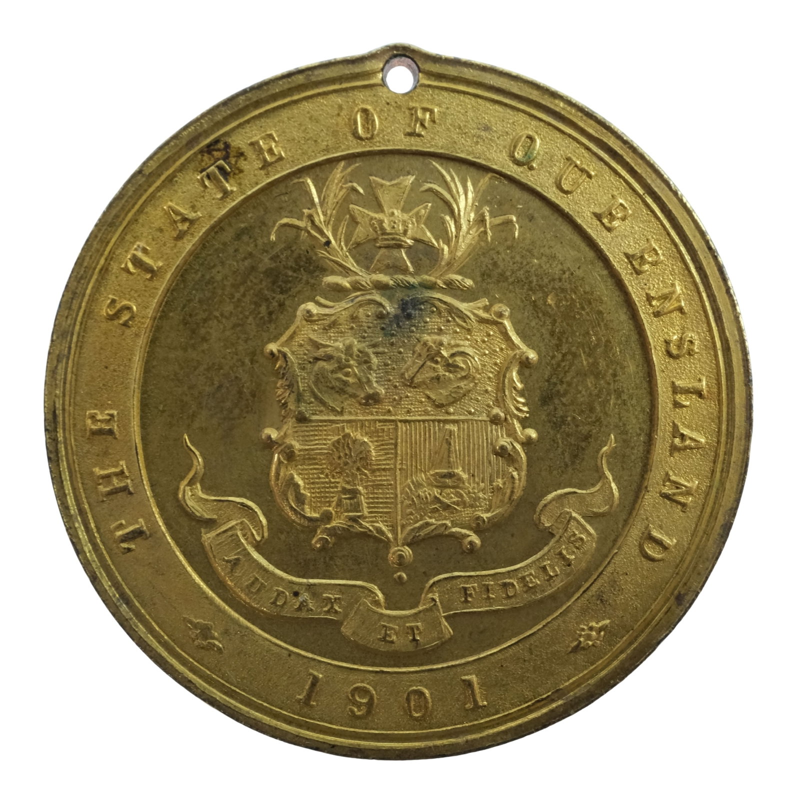 Australia 1901 State of Queensland 'Federation' Gilt Bronze Medalet, Choice Uncirculated: Carlisle# 1901/37 Size Diameter 30mm Medium Collectables