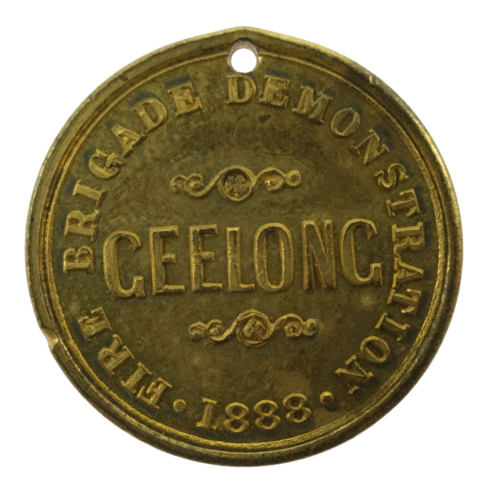 Australia 1888 'Geelong Fire Brigade Demonstration' Gilded Bronze Medalet, Brilliant Uncirculated: Carlisle# 1888/15 Size Diameter 22mm Medium Collectables