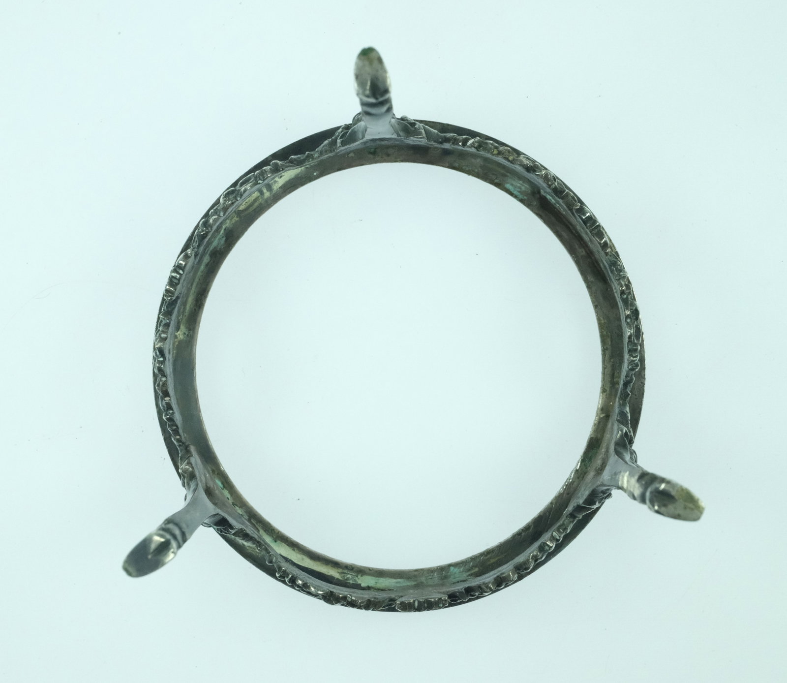 White Metal Salt Tripod Stand with Ram Motifs and Hoofed Feet - 4