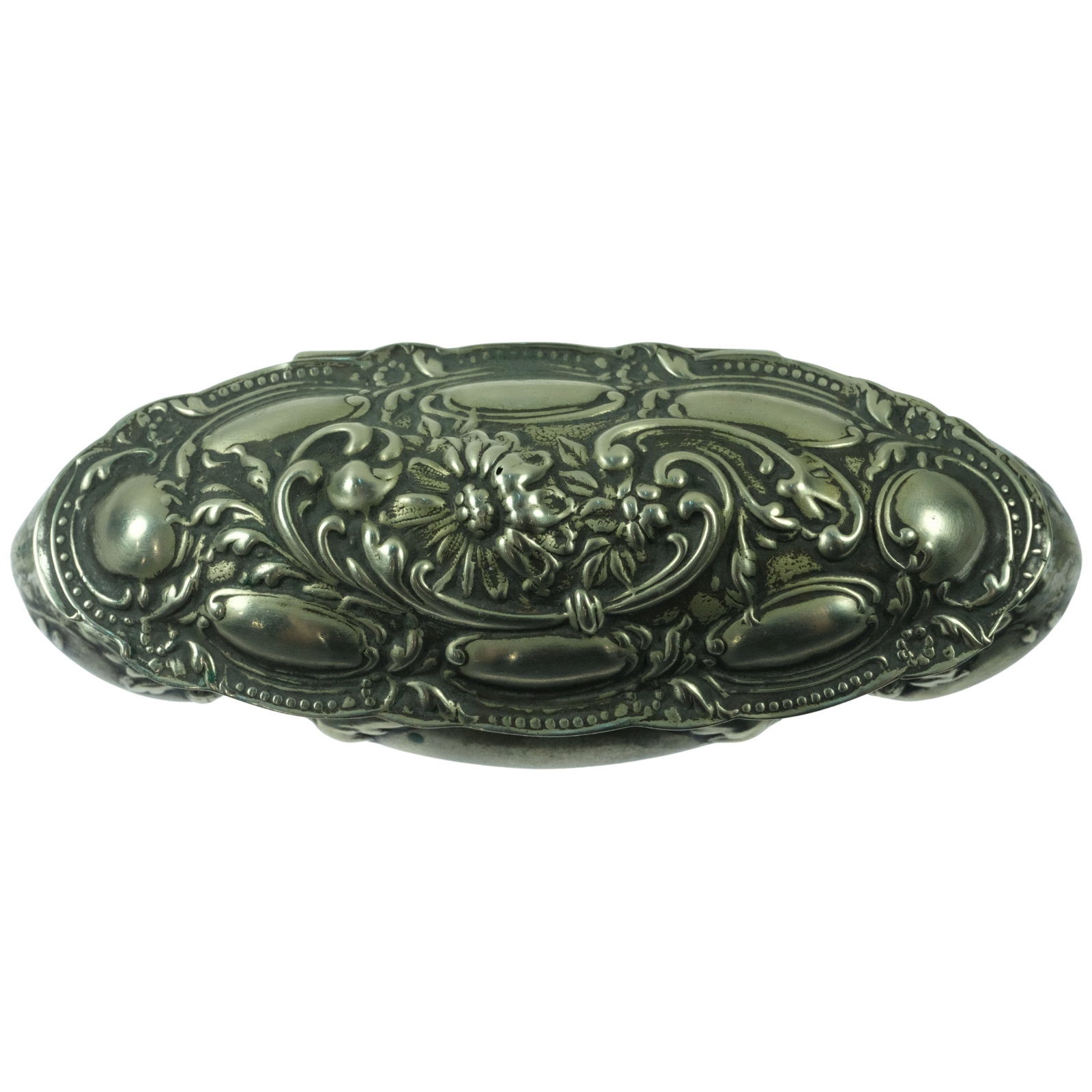 Antique Silver-plated Oval Dressing Table box: . Size 12cm x 5cm Medium Art & Antiques