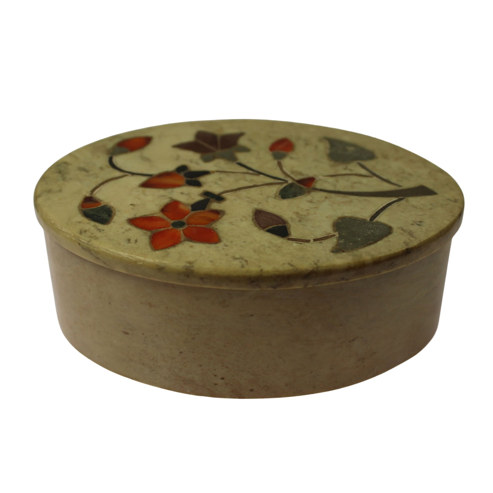 Pietra Dura-style Oval Stone Box: . Size 10.5 x 8 x 4cms Medium Art & Antiques