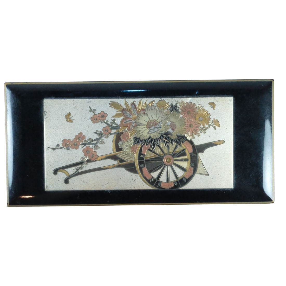 Modern Japanese Black Lacquer Jewellery Music Box: Plays Anniversary Waltz Size 18x8.5x7cms Medium Art & Antiques