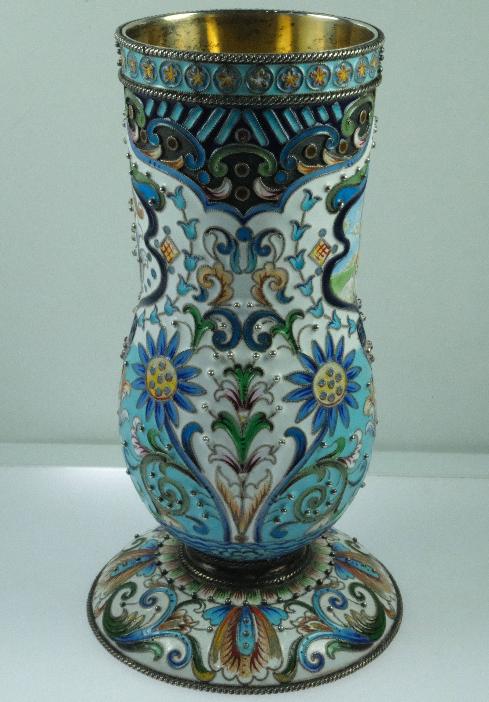 Russian Silver (88 ZL - 91.6%) Enamelled Goblet with Gilt Interior circa late 19th Century - 2