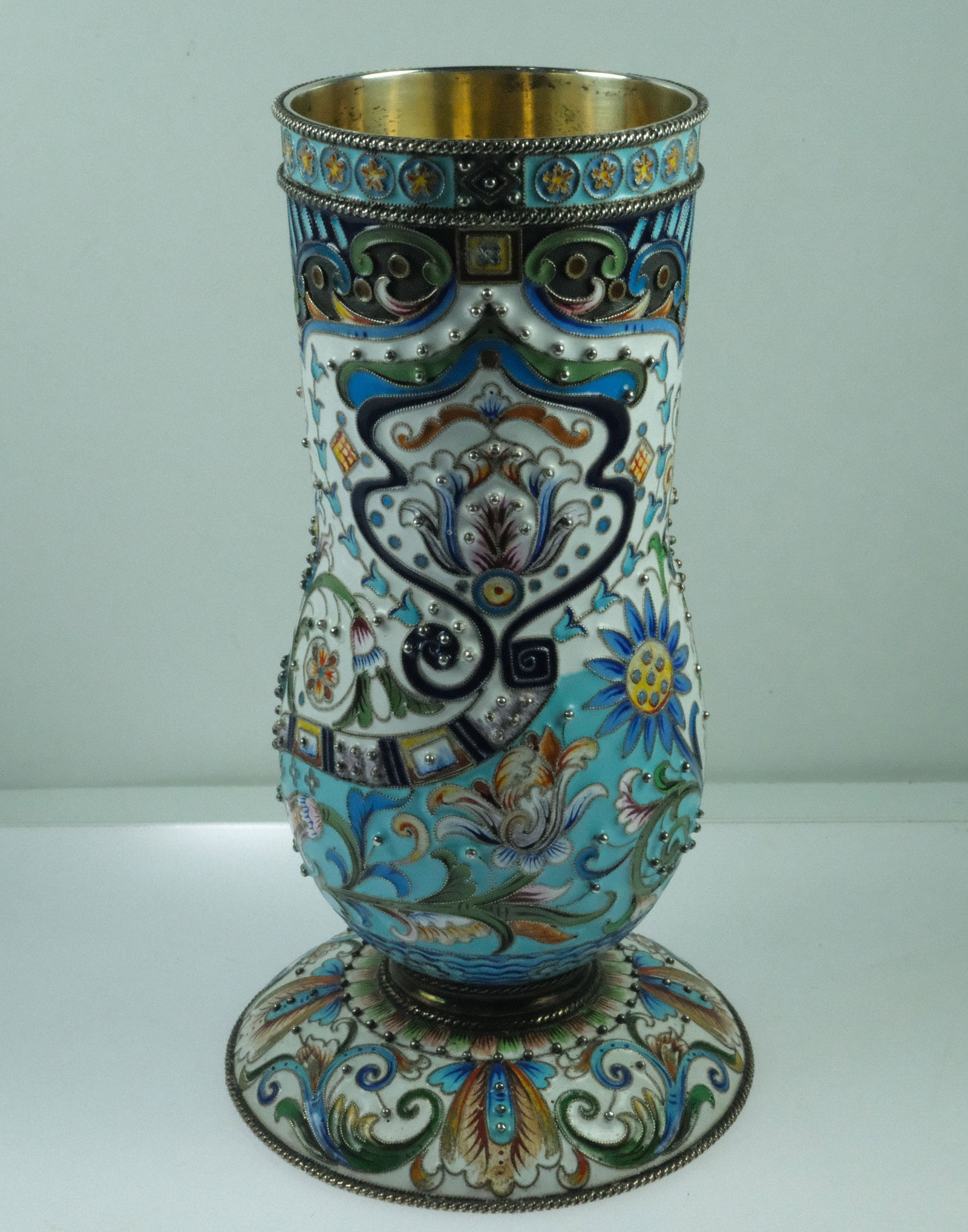 Russian Silver (88 ZL - 91.6%) Enamelled Goblet with Gilt Interior circa late 19th Century - 3