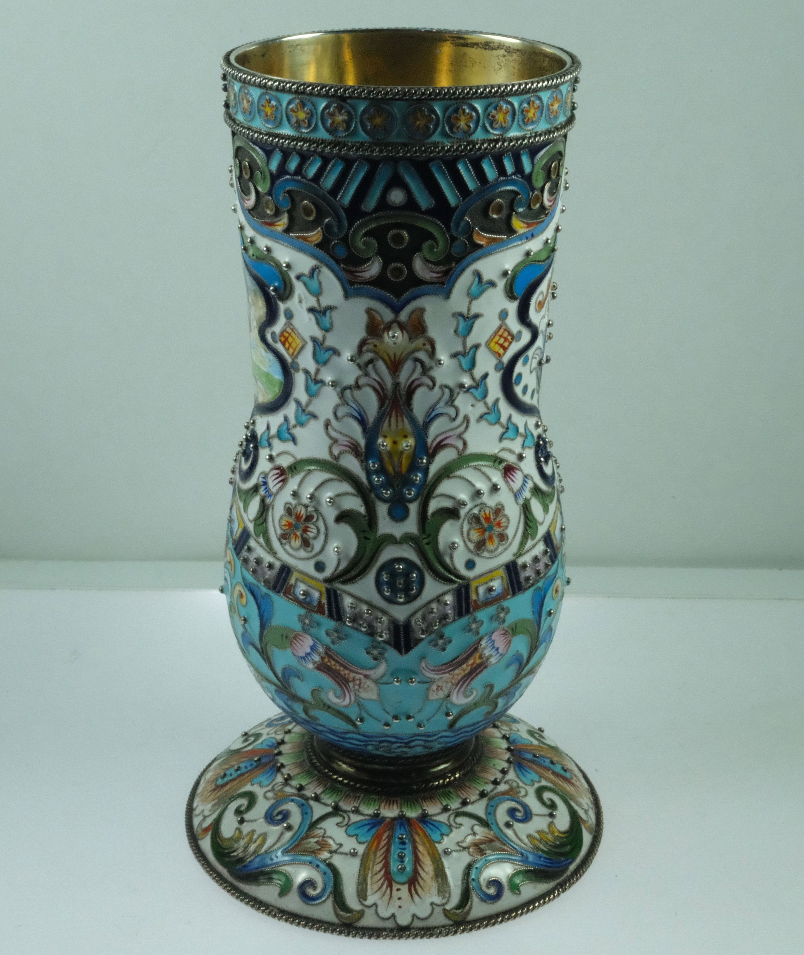 Russian Silver (88 ZL - 91.6%) Enamelled Goblet with Gilt Interior circa late 19th Century - 4