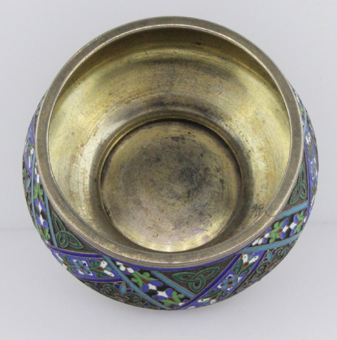 Antique Russian Silver (84 Zl - 87.5%) Cloisonne Vessel with Gilded Interior dated 1885 - 2