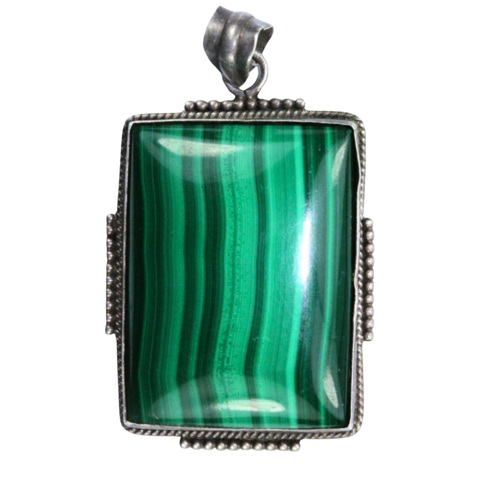 Vintage Sterling (925) Silver Pendant featuring Square-cut Malachite: . Size Dimensions 5.5cm x 3.5cm x 0.8cm Medium Jewelry
