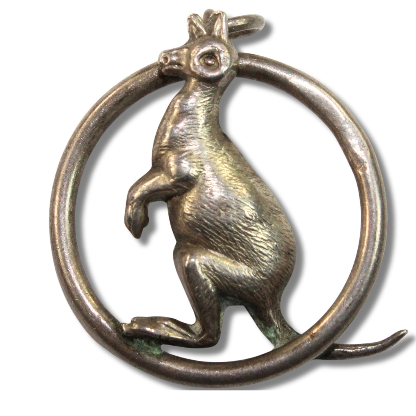 Antique Sterling (925) Silver 'Kangaroo' Pendant: . Size Diameter 27mm Medium Jewelry