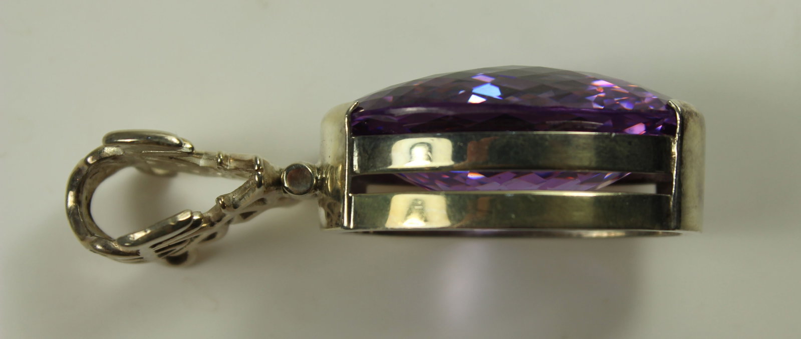 Large Purple Crystal Pendant in Sterling (925) Silver with Chinese Character Suspender - 2