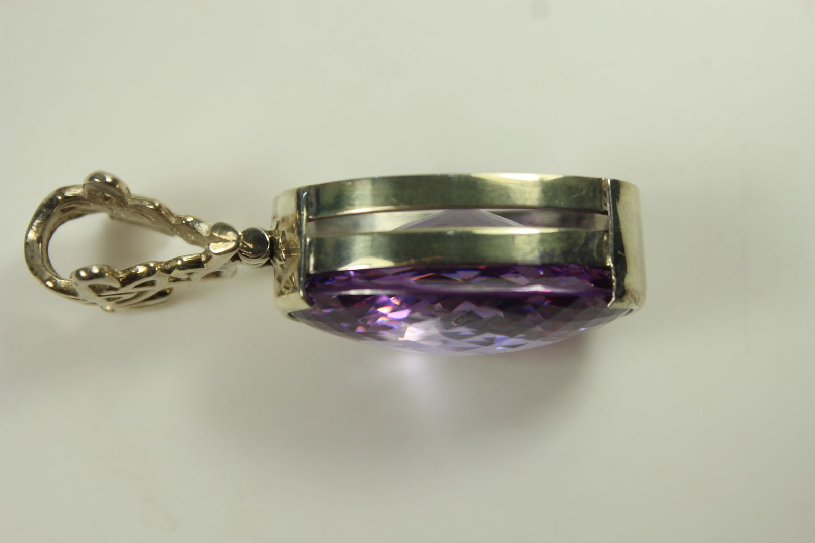 Large Purple Crystal Pendant in Sterling (925) Silver with Chinese Character Suspender - 3