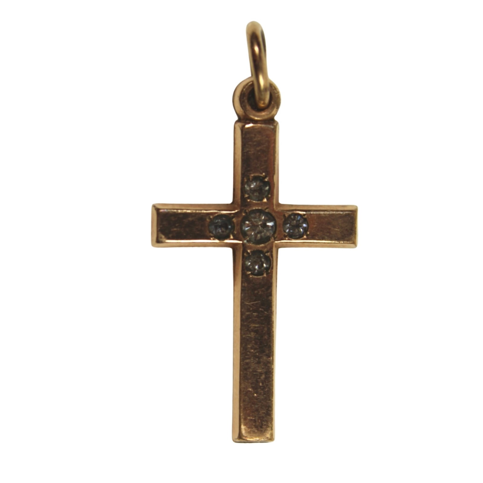 Vintage Gold Cross in 9ct Yellow Gold with Five Small Old-cut Diamonds: . Size Total weight 1.88gms Medium Jewelry
