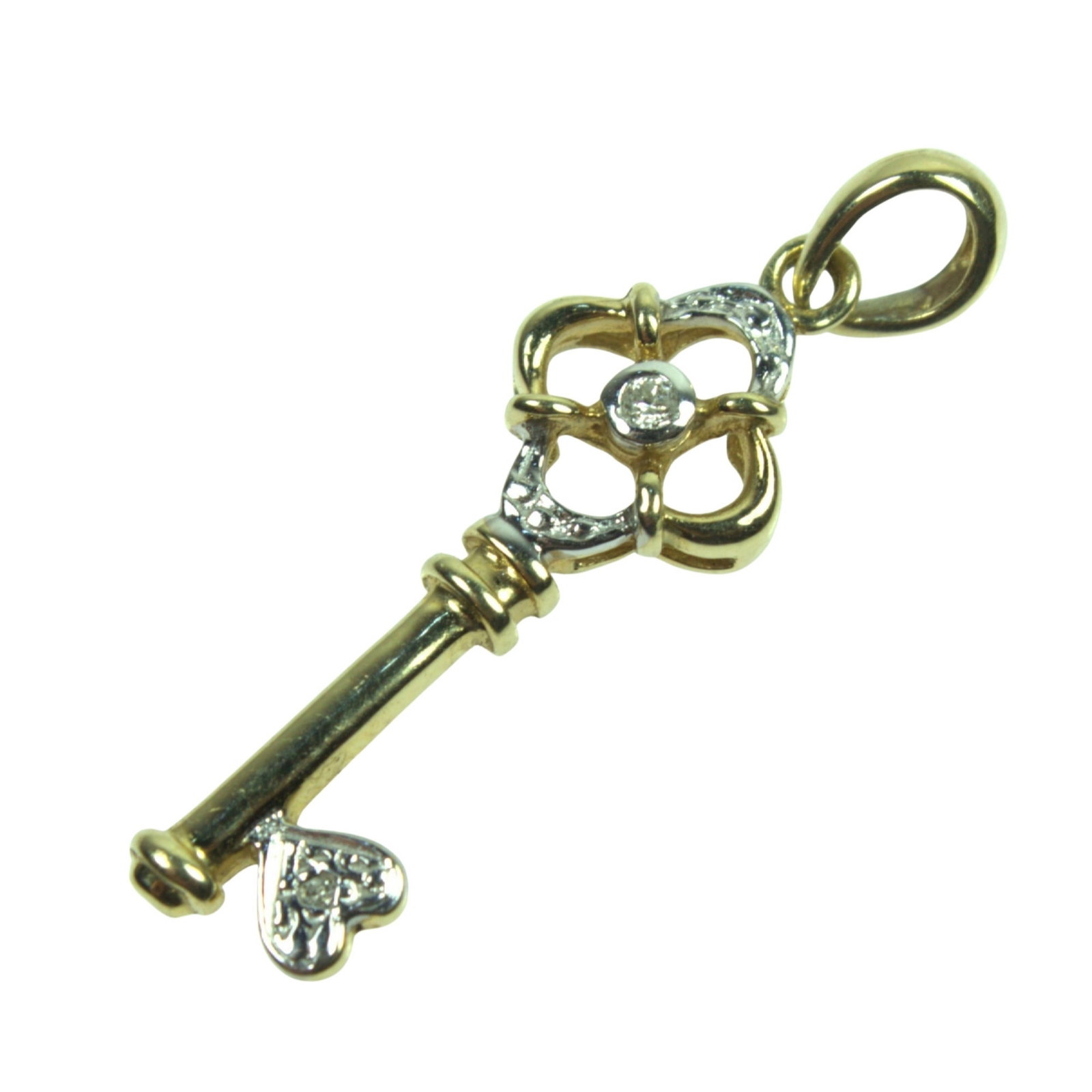 Diamond-set Key Pendant in 9ct Yellow Gold: Charming Size Weight 1.07gms Medium Jewelry