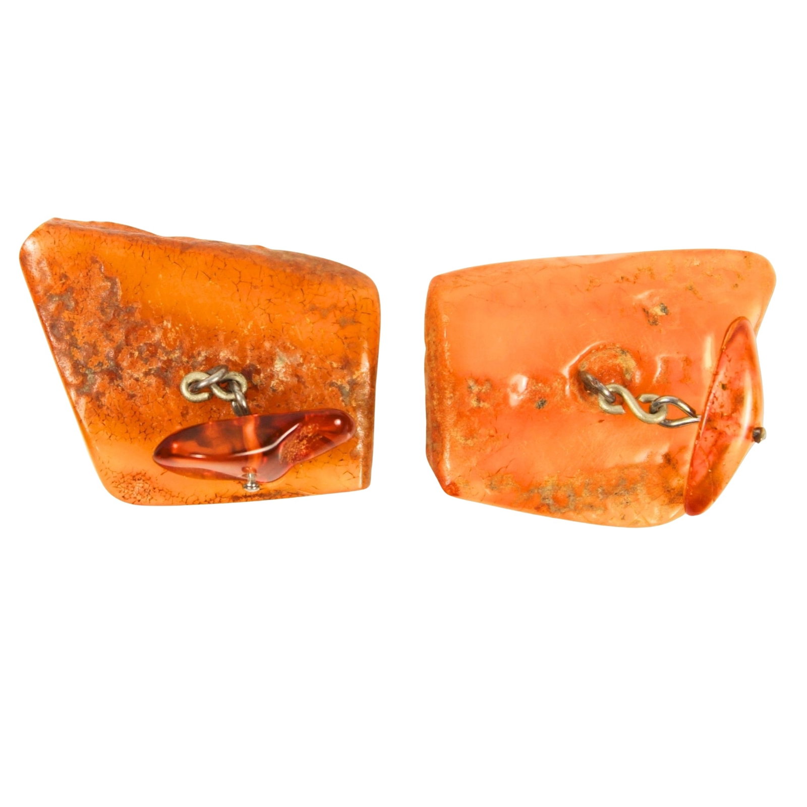 Natural Butterscotch Amber Cufflinks (Pair): Vintage Size Each approx 4x3cms Medium Jewelry