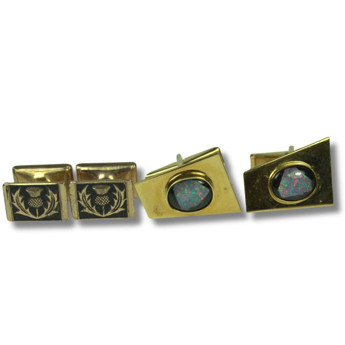 Costume Cufflinks (2 pairs): Scottish Thistle (Retractable) & Opal Triplets Medium Jewelry