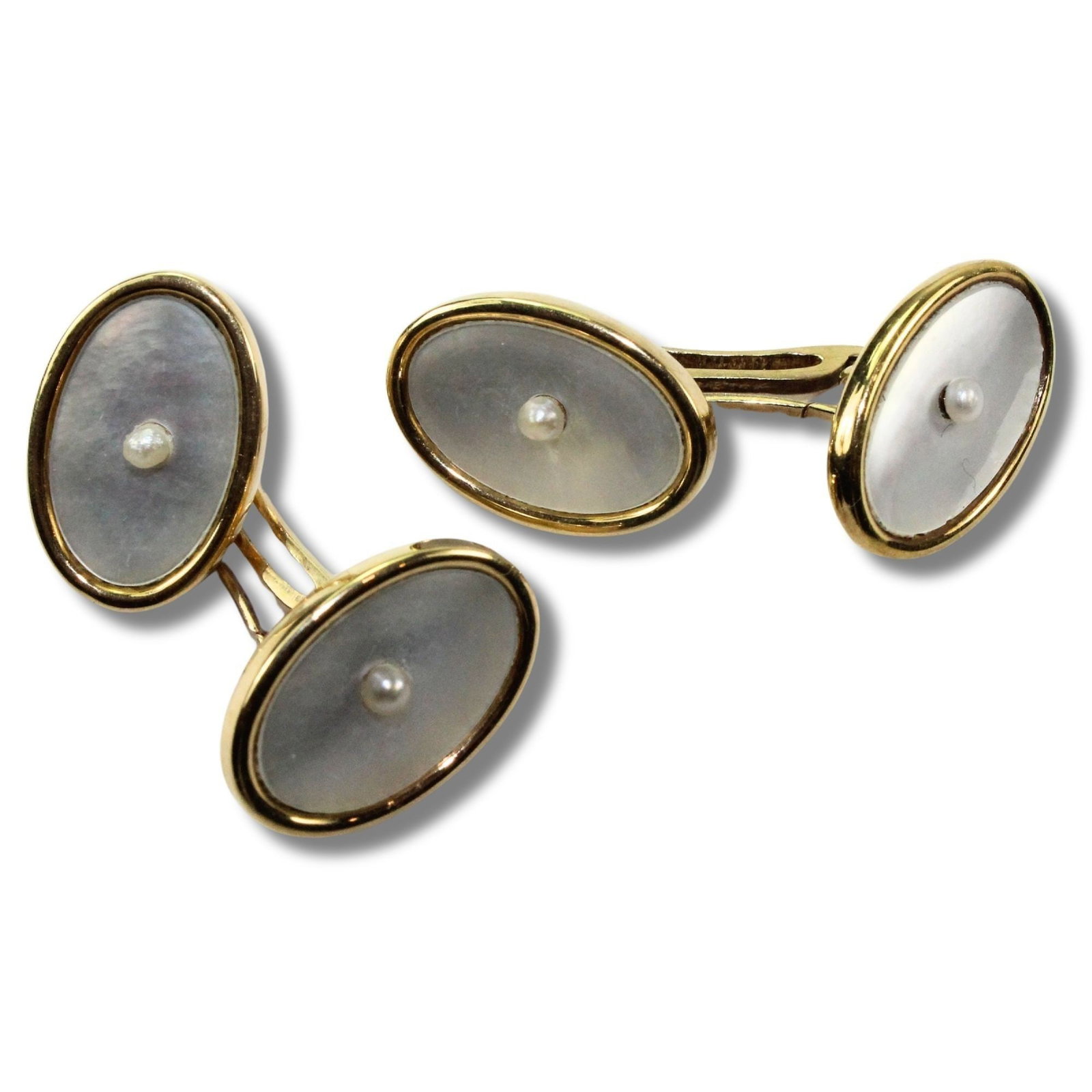 Vintage 14ct Yellow Gold Cufflinks with Mother of Pearl inserts (Pair): Chain-linked Size Combined weight 6.20gms Medium Jewelry