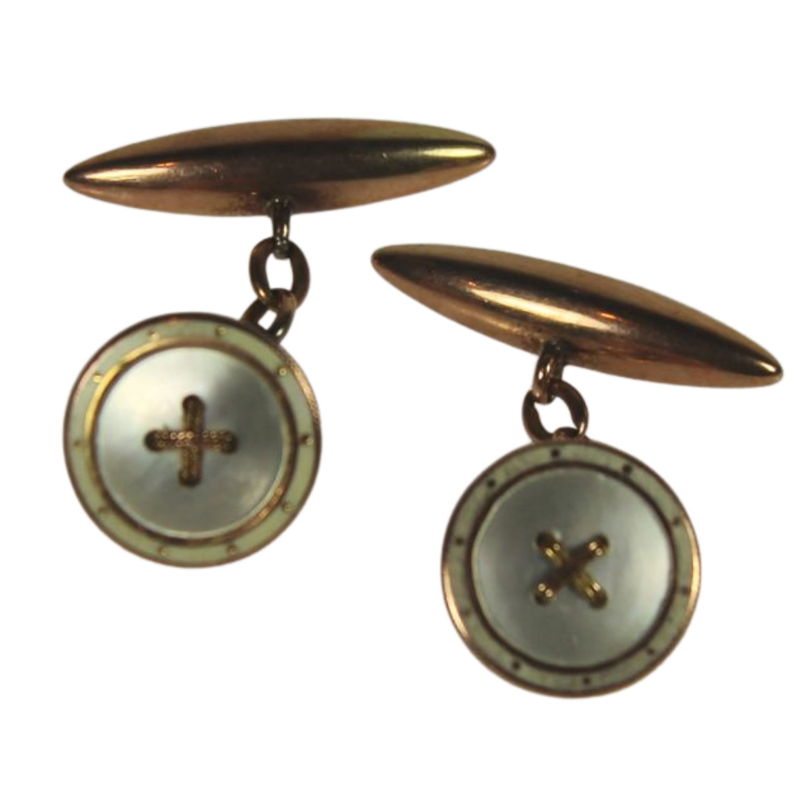 Mother of Pearl Button Cufflinks in 9ct Yellow Gold (Pair): Exquisite Size Combined weight 6.18gms Medium Jewelry