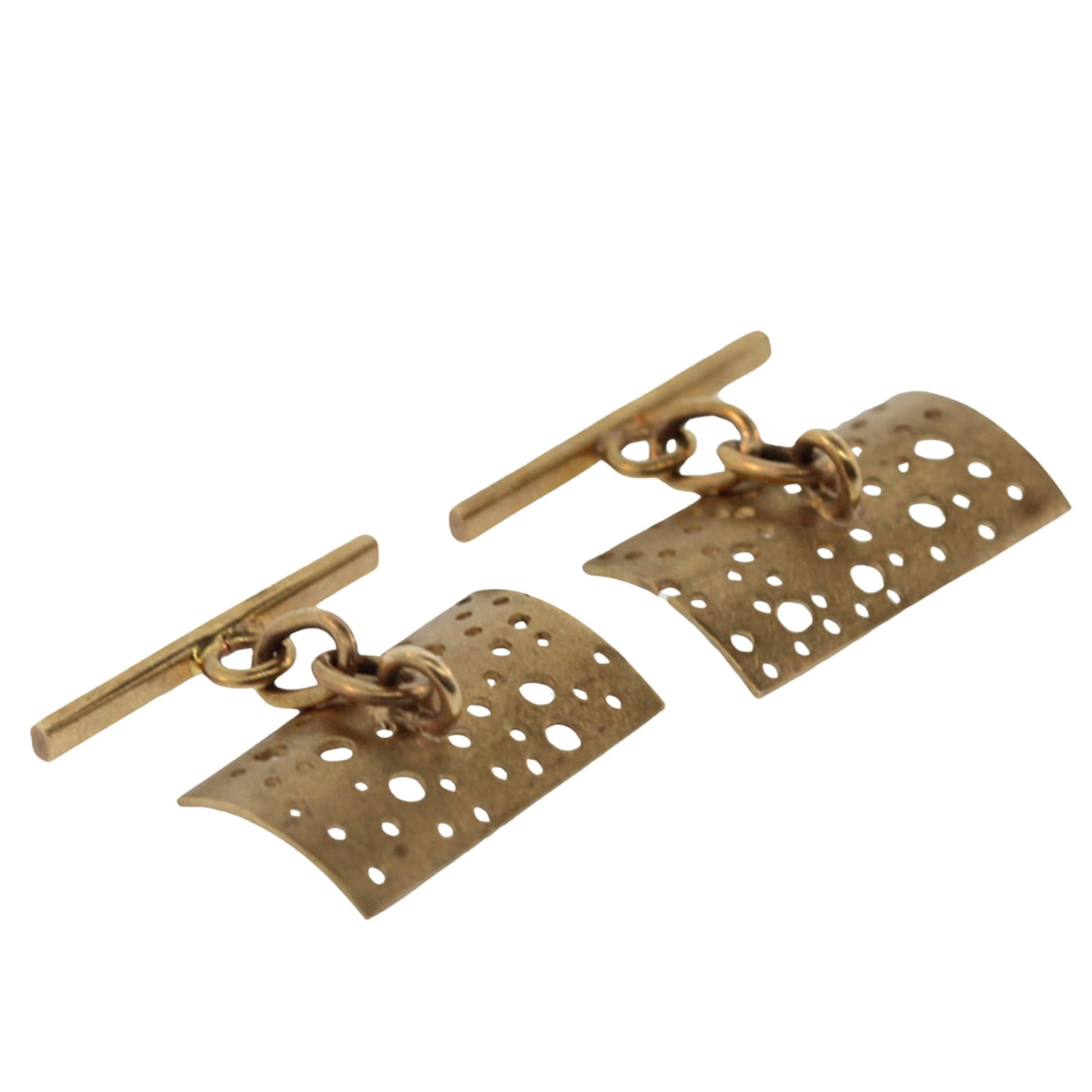 Vintage Cufflinks in brushed 9ct Gold with unusual piercings: High fashion Size Combined weight 4.56gms Medium Jewelry