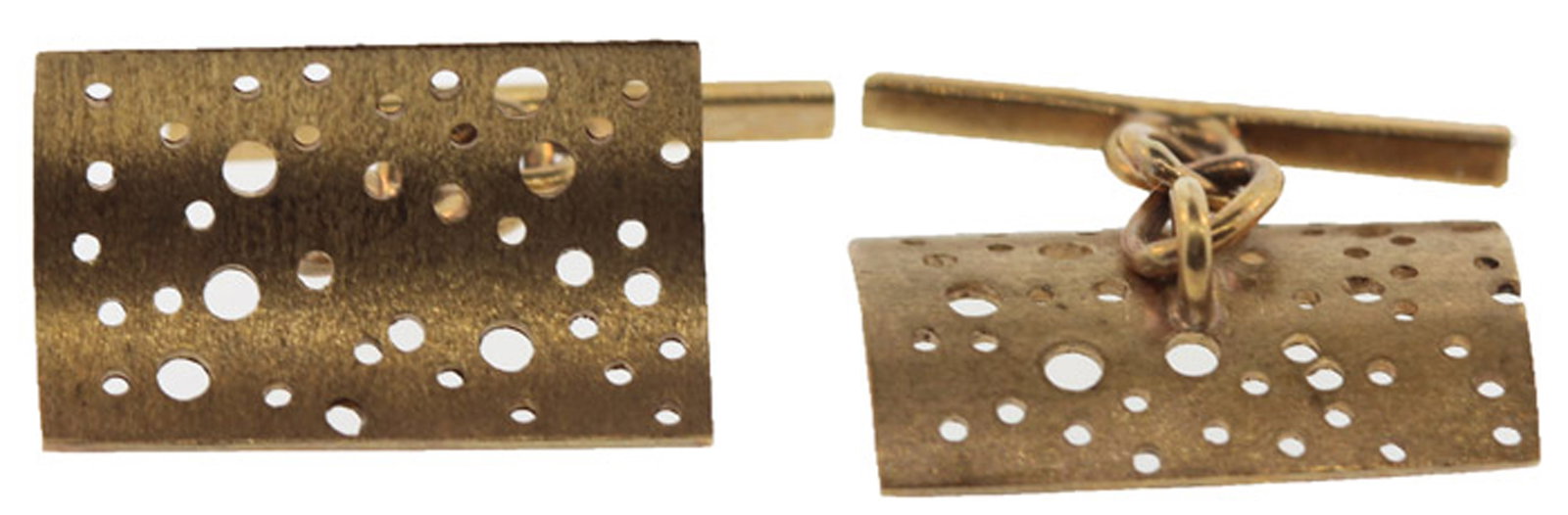 Vintage Cufflinks in brushed 9ct Gold with unusual piercings - 2