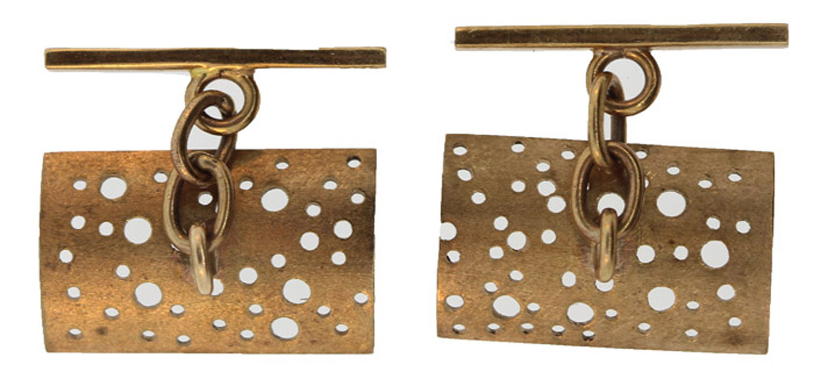 Vintage Cufflinks in brushed 9ct Gold with unusual piercings - 3