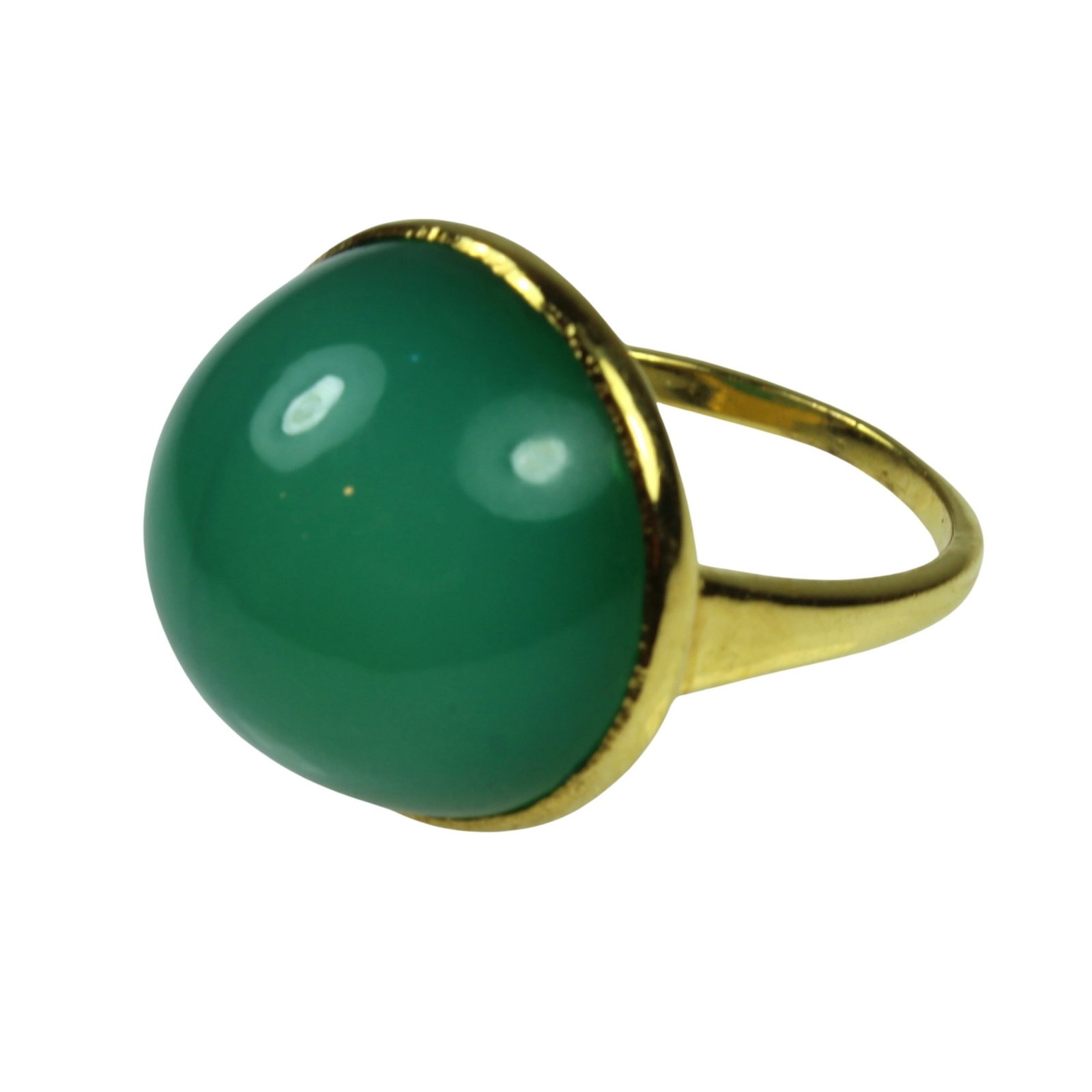 High-domed Chrysoprase Cabochon Ring in 9ct Yellow Gold: Simple but elegant Size Size N : Total weight 7.11gms Medium Jewelry