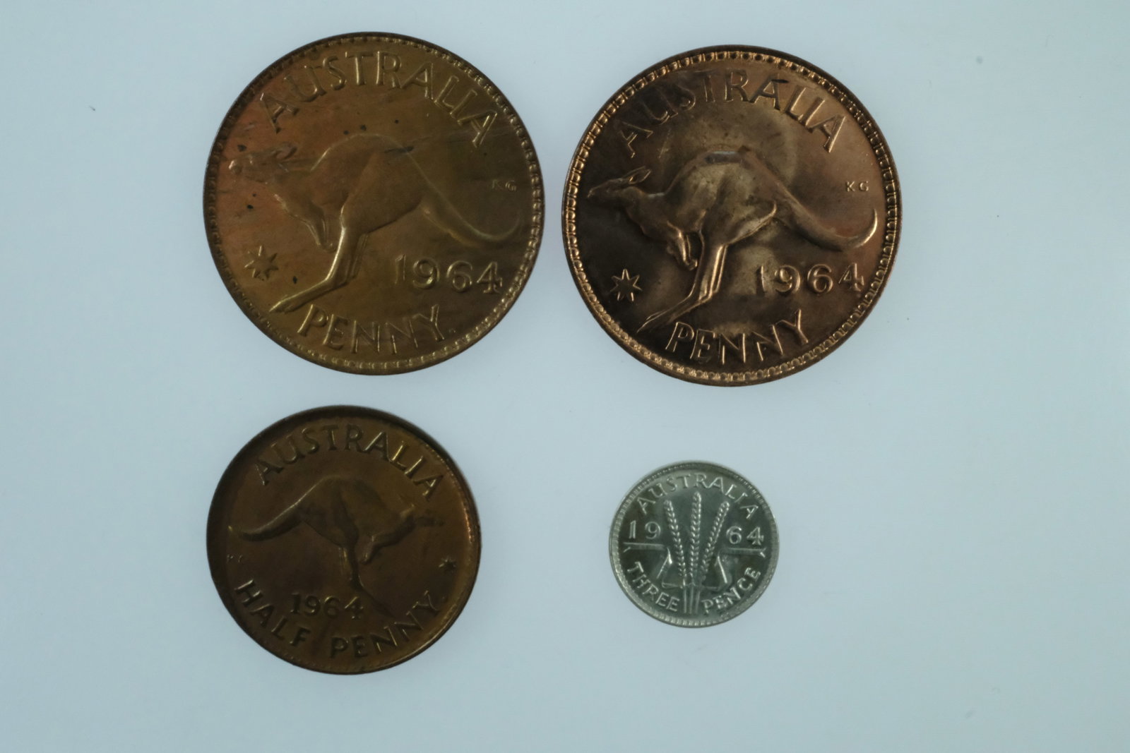 Australia 1964 Copper 1/d, 1d (M) & 1d (P) & Silver (500) 3d , Choice Uncirculated (4) - 2
