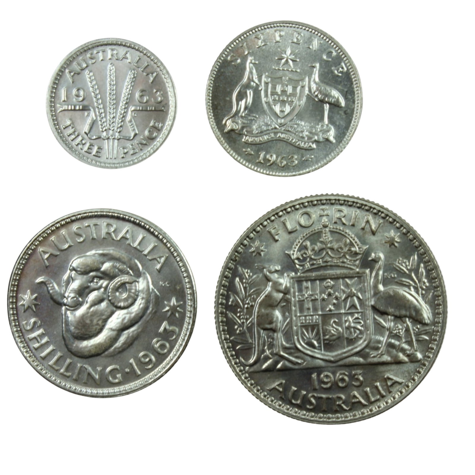 Australia 1963 Silver Proof Set, FDC (4 coins), 3d, 6d, 1/- and 2/- (1 of 2)