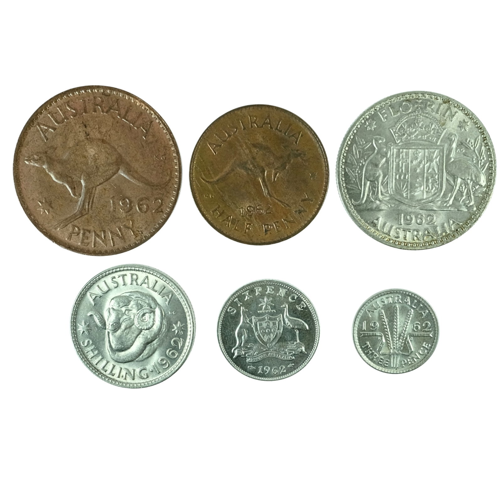 Australia 1962 Copper 1/2d, 1d & Silver (500) 3d, 6d, 1/-, 2/- Year Set, Uncirculated (6 Coins): QEII Medium Coin Sets