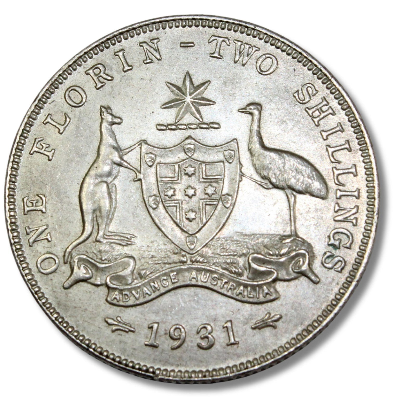 Australia 1931 Florin, Choice Uncirculated: Lightly toned Medium Florin