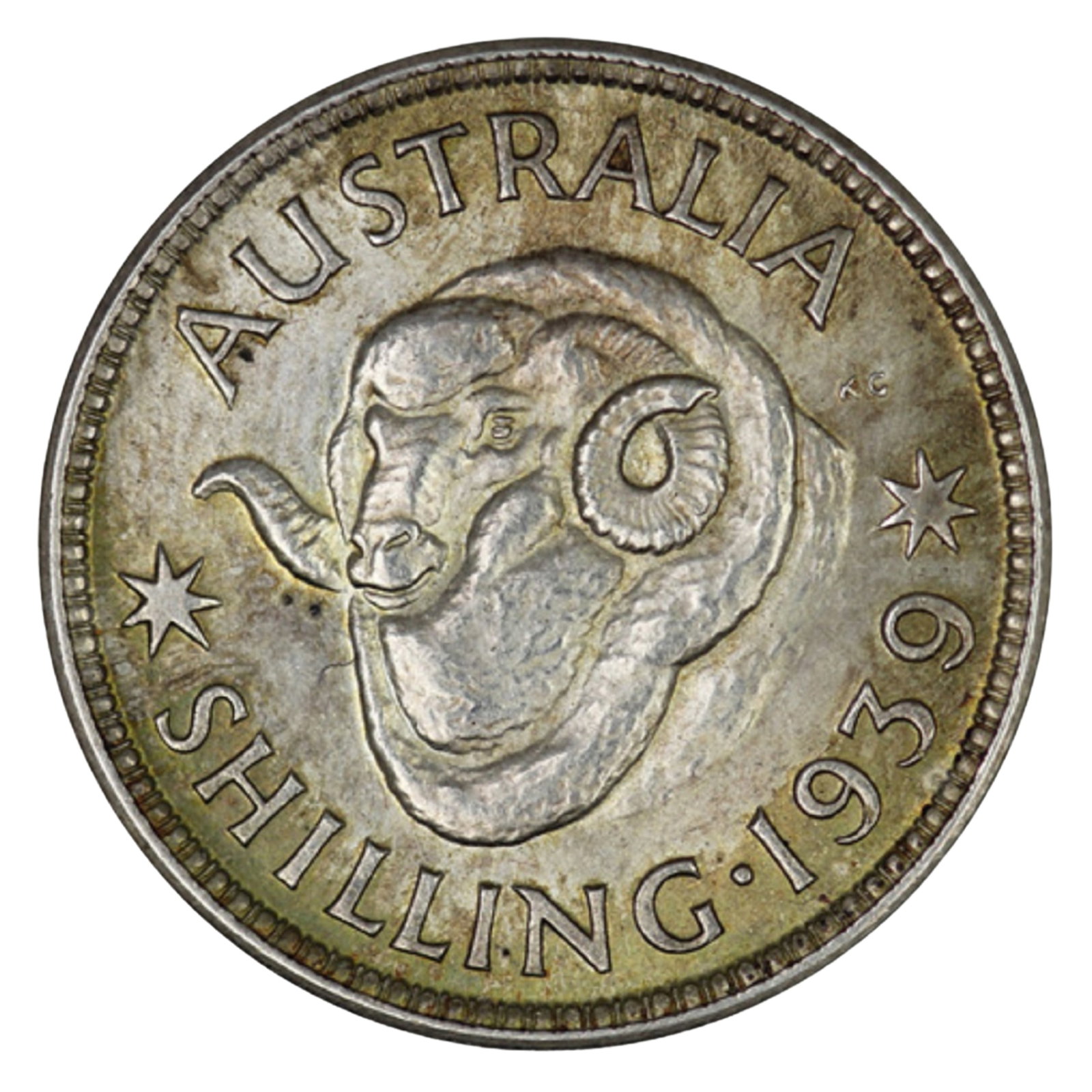 Australia 1939 Shilling, Uncirculated: George VI Size ASW 0.1636 Troy oz Condition Toned Reverse Medium Shilling