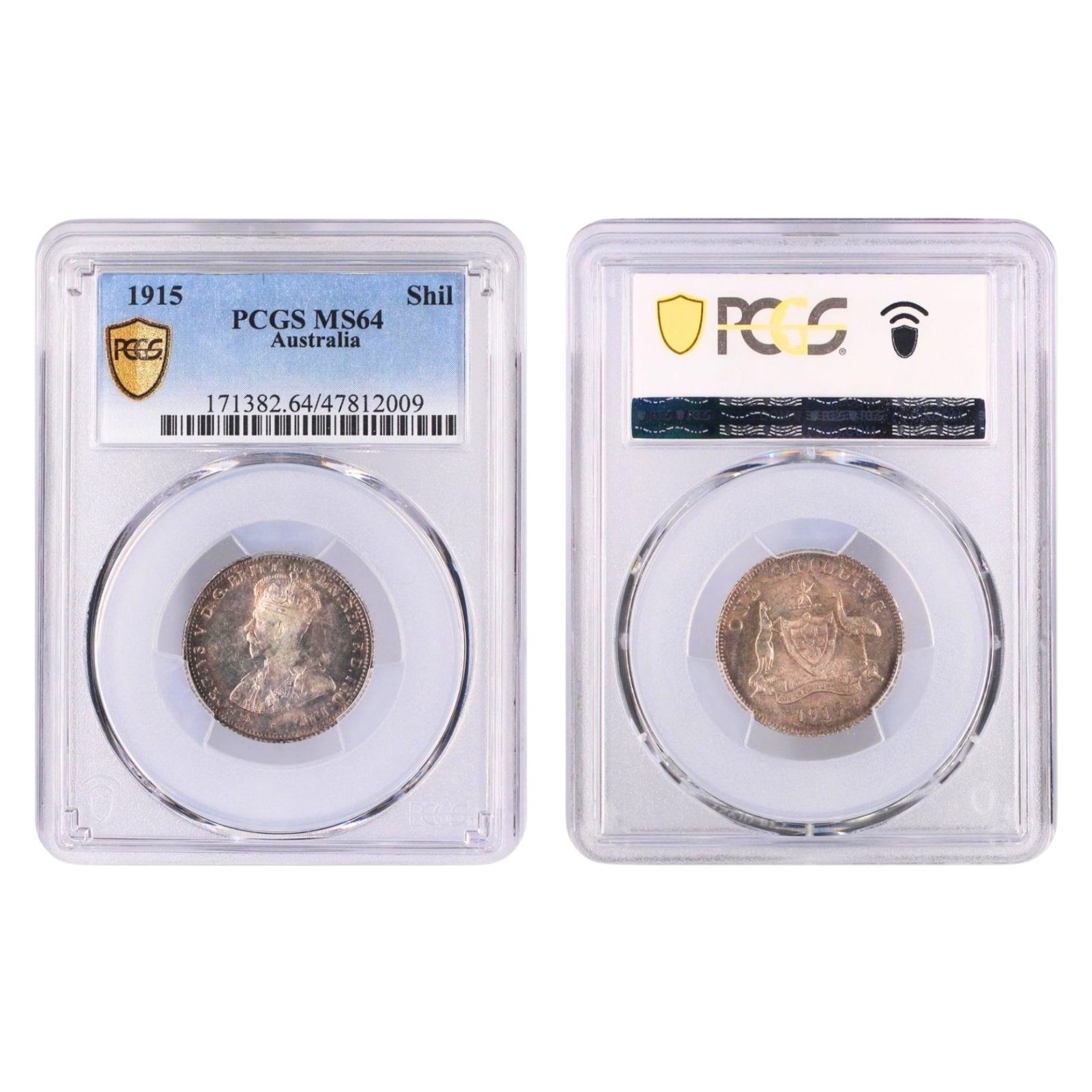 Australia 1915 Shilling, PCGS MS64: Population 3 / Higher 2 Size ASW 0.1636 Troy oz Medium Shilling