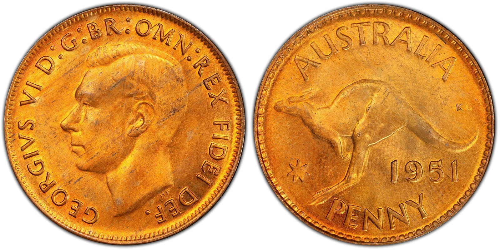 Australia 1951 (M) Penny, PCGS MS64 RD: Obv 5 - Rev D Medium Penny