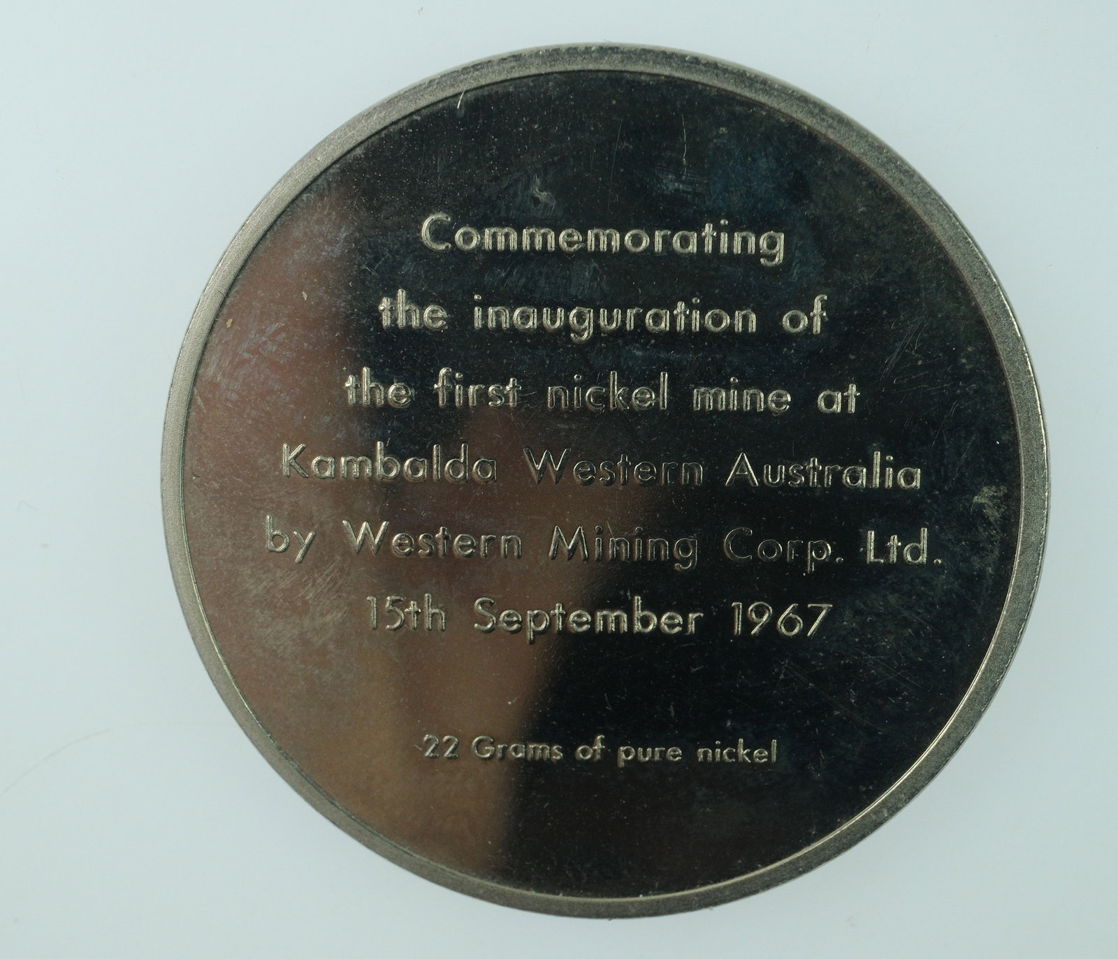 Australia 1967 'Western Mining Co - First Nickel Mine' Nickel Medal, Uncirculated - 2
