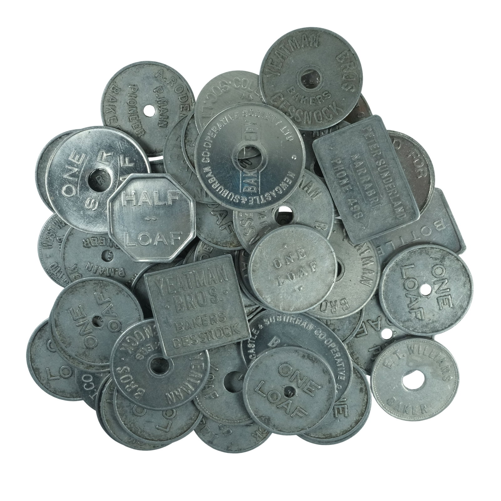 Australia Post WW11 Bread and Milk Ration Tokens, Various Grades (50 items): . Medium Collectables