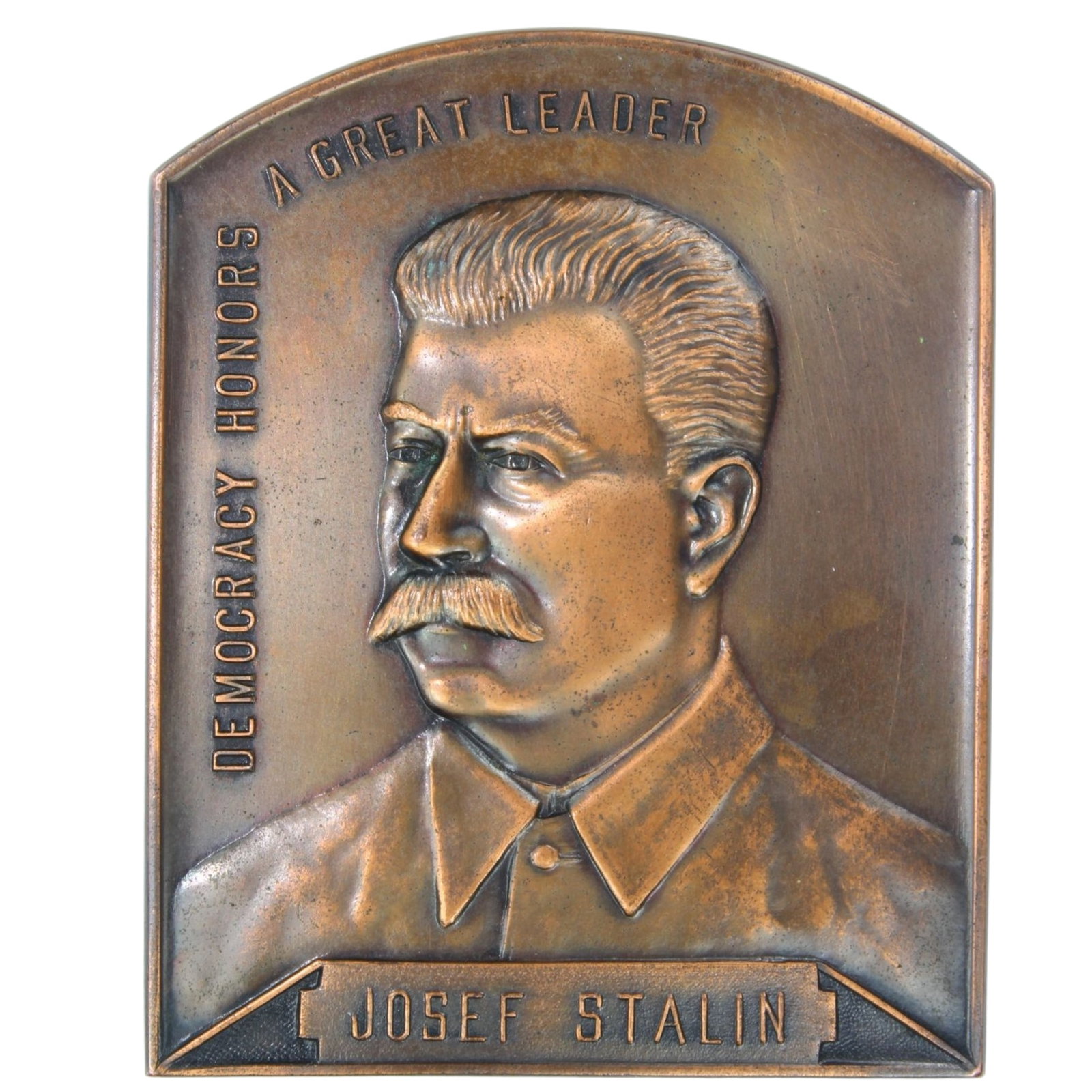 Australia circa 1940 Joseph Stalin Medal by Amors (Sydney), Uncirculated: 'Democracy Honours a Great Leader' Size 73x58mm Condition Trinculo in Shakespeare's Tempest declares that "misery acquaints a man with strange bedfellows" a saying which was later co-opted to