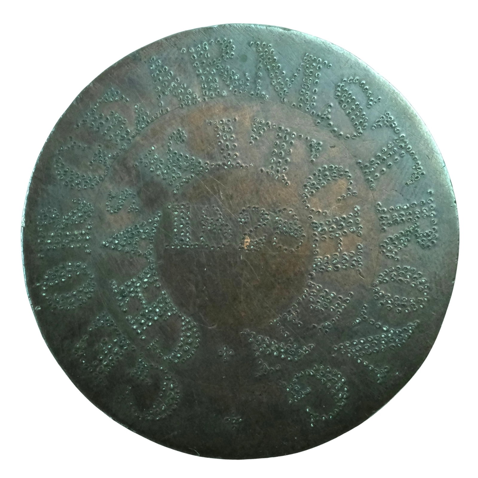 Australia c.1826 Convict Love Token - George Armstrong (Age 20) on a stipple engraved 1797 1d: Obv: GEORGE ARMSTRONG / CHAS. KITCHEN / 1828, Rev: A TOKEN OF AFFECTION Size Diameter 36mm Medium Collectibles Literature George Armstrong, a carter labourer was sentenced to 14 years transportati