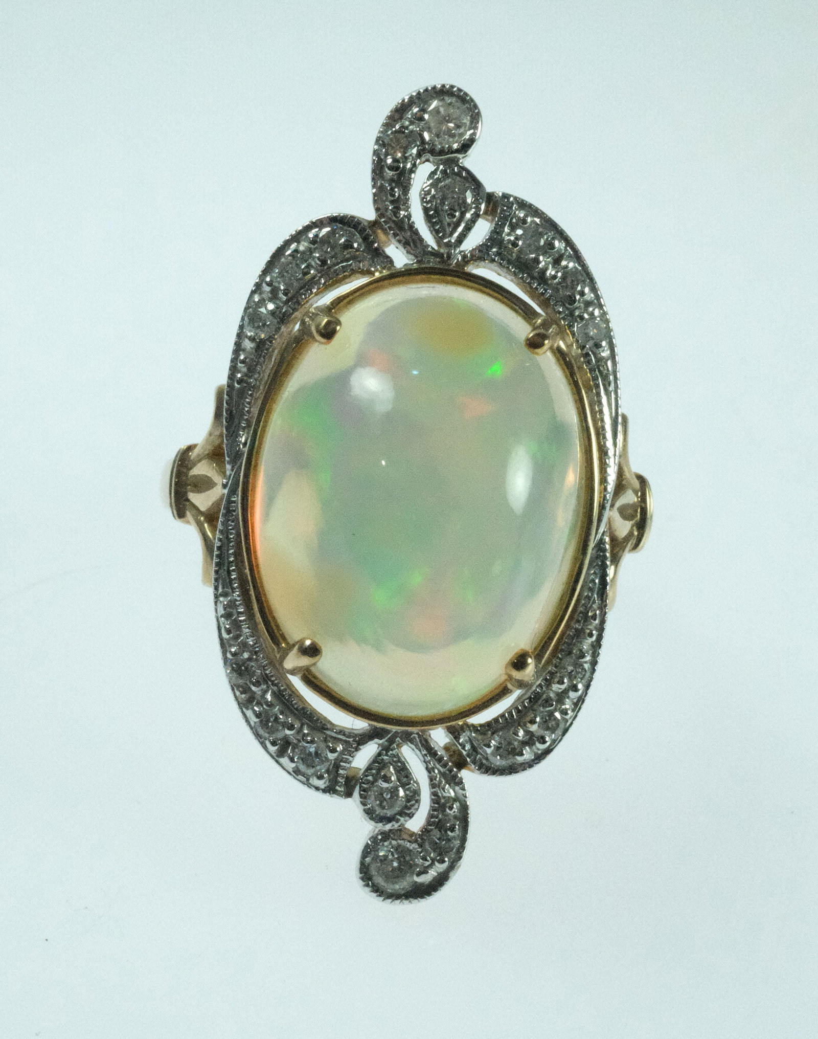 Large Solid White Opal and Diamond Ring in 9ct Yellow Gold - 2