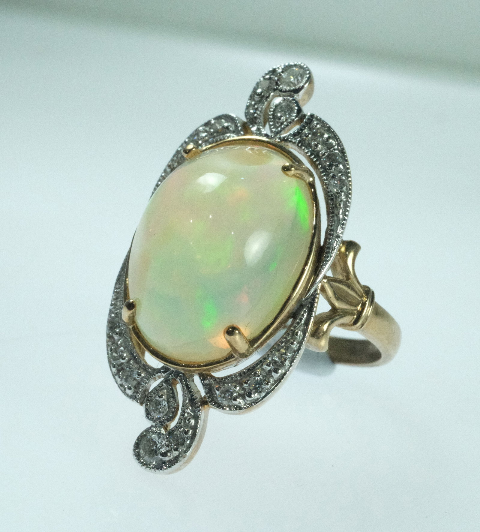 Large Solid White Opal and Diamond Ring in 9ct Yellow Gold - 3