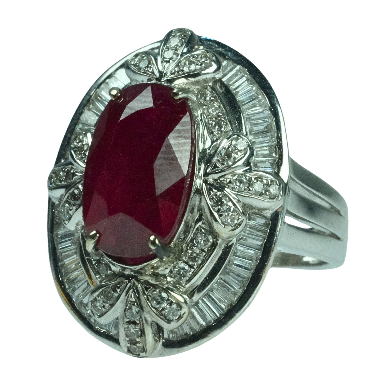 Large Natural Ruby & Diamond Ring in 18ct White Gold (1 of 4)