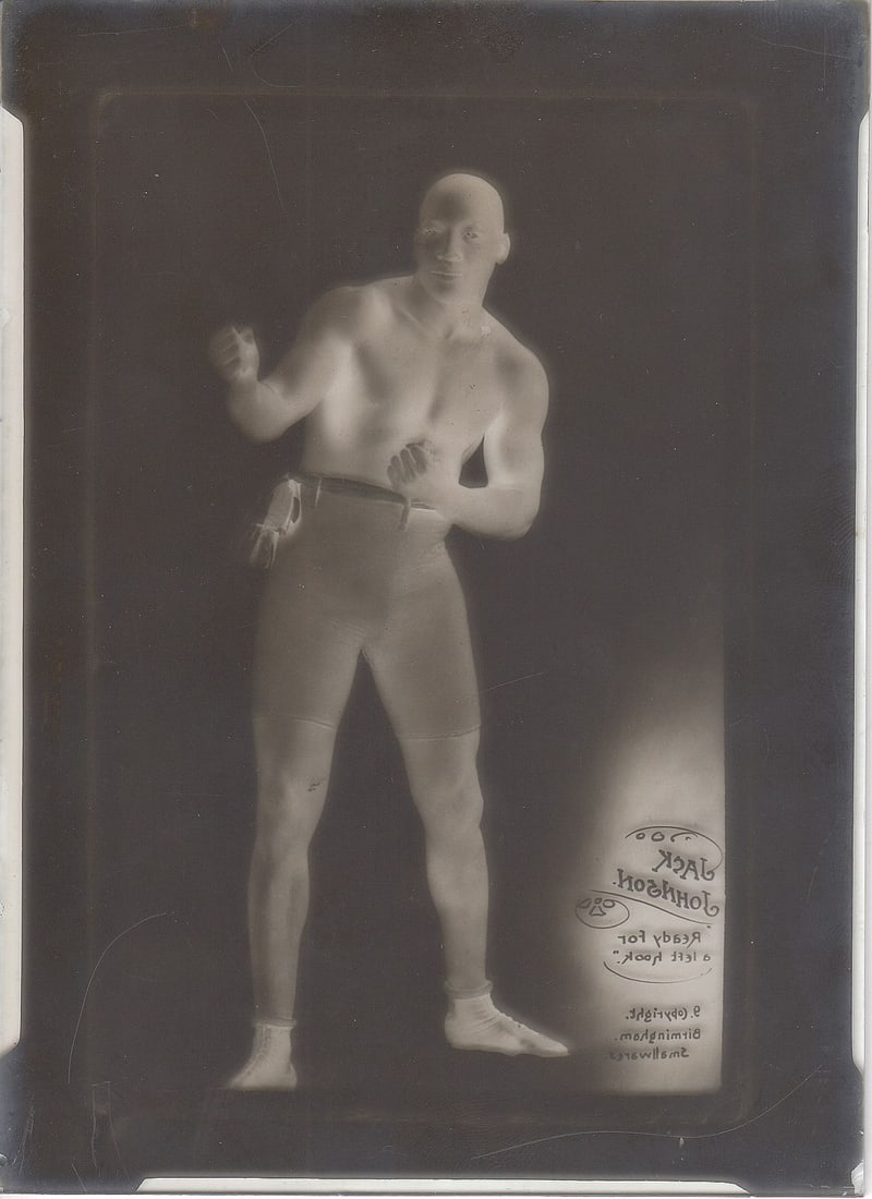 Rare Glass Negative for the 'Birmingham Smallwares' Promotional Postcard of Jack Johnson circa 1908 - 2
