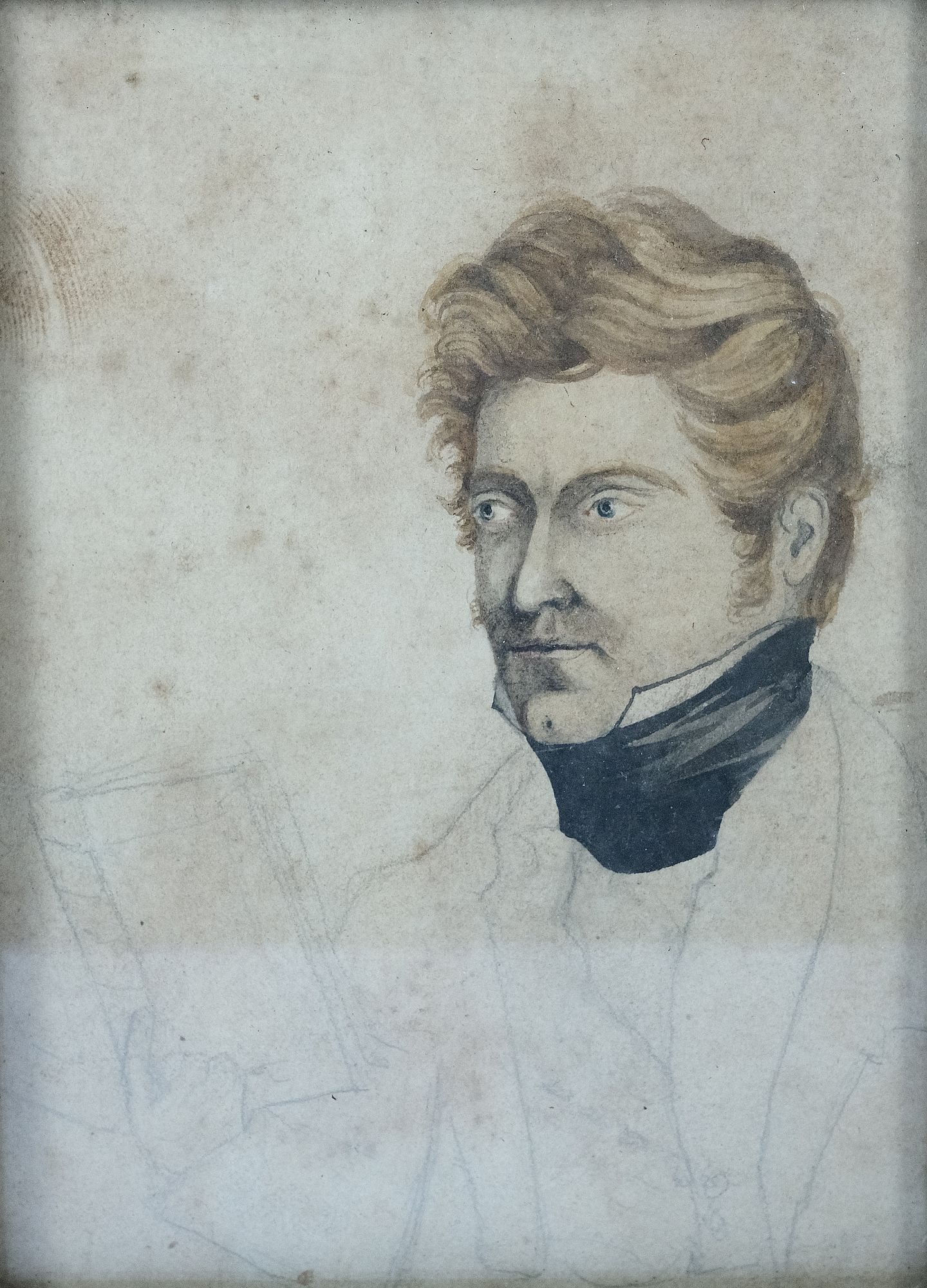 Unfinished Watercolour & Pencil Study of a Georgian Gentleman, circa late 1700's - 2
