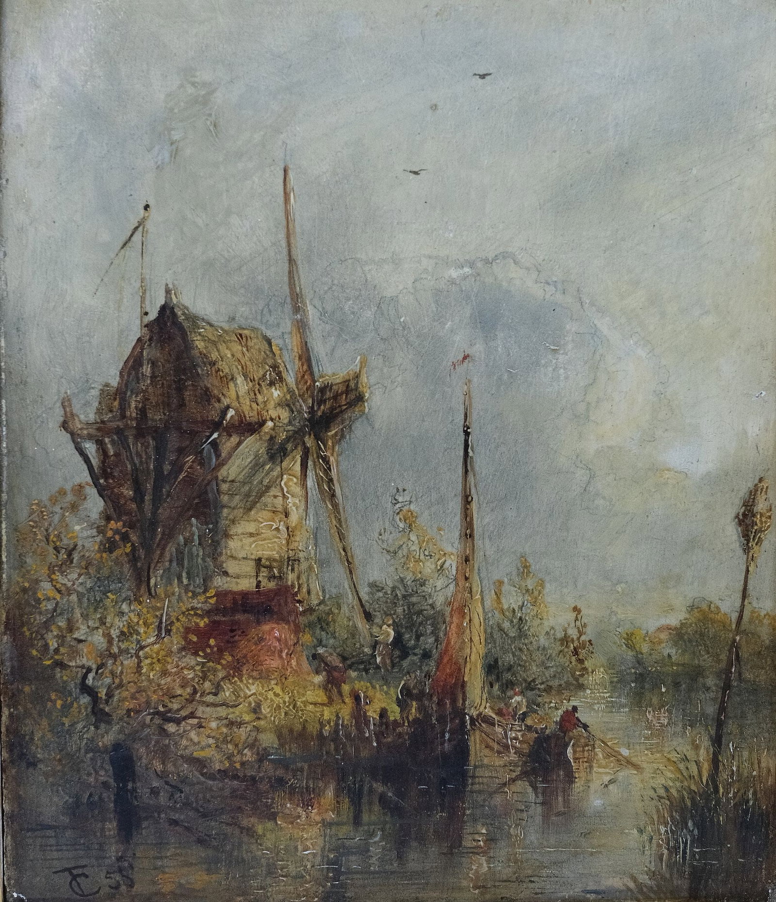 Thomas Creswick R.A. (British 1811-1869) Oil Painting on Board of a Windmill on the River Yare - 2