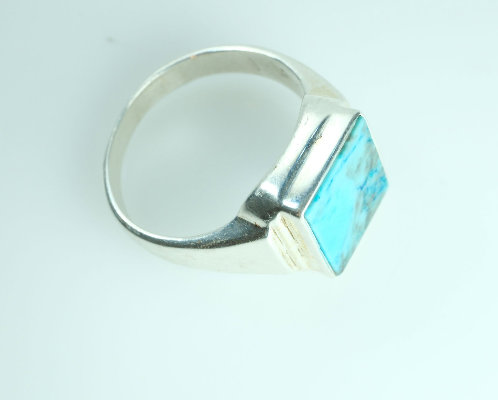 Square Stone Set Turquoise Ring in Sterling (925) Silver - 2