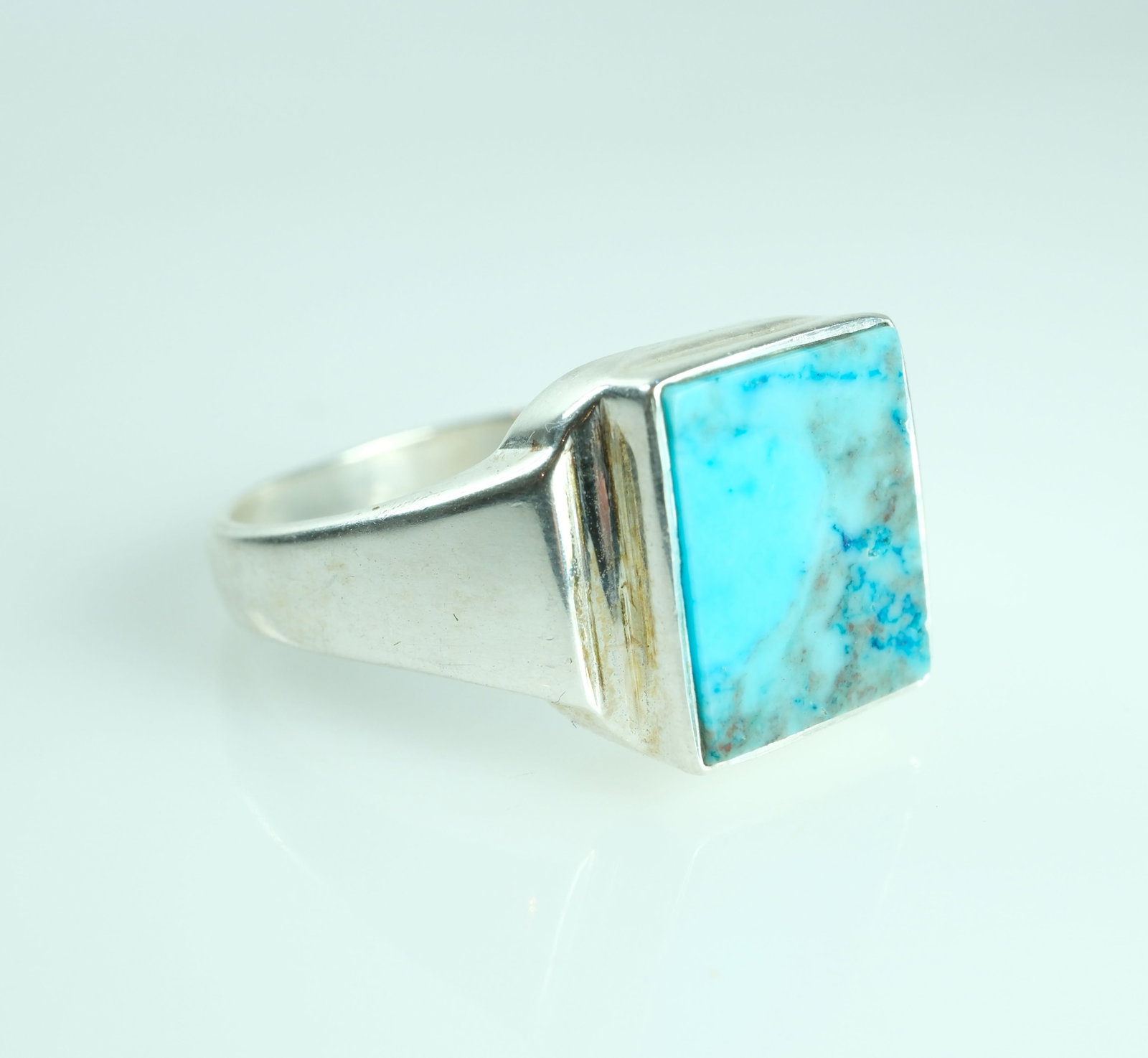 Square Stone Set Turquoise Ring in Sterling (925) Silver - 4