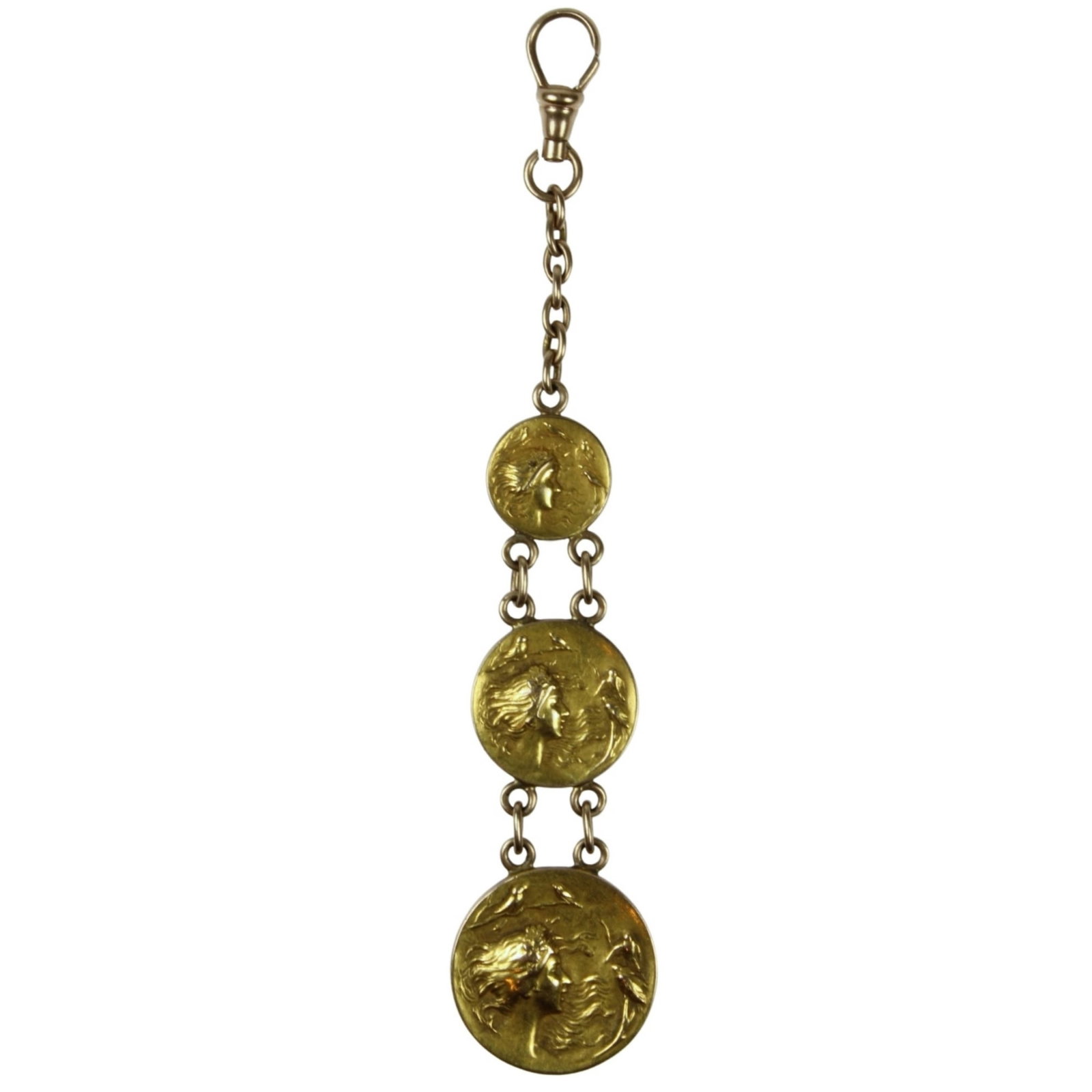 Antique Gold Fob in 10ct Yellow Gold with three graduated Classical Heads (1 of 2)